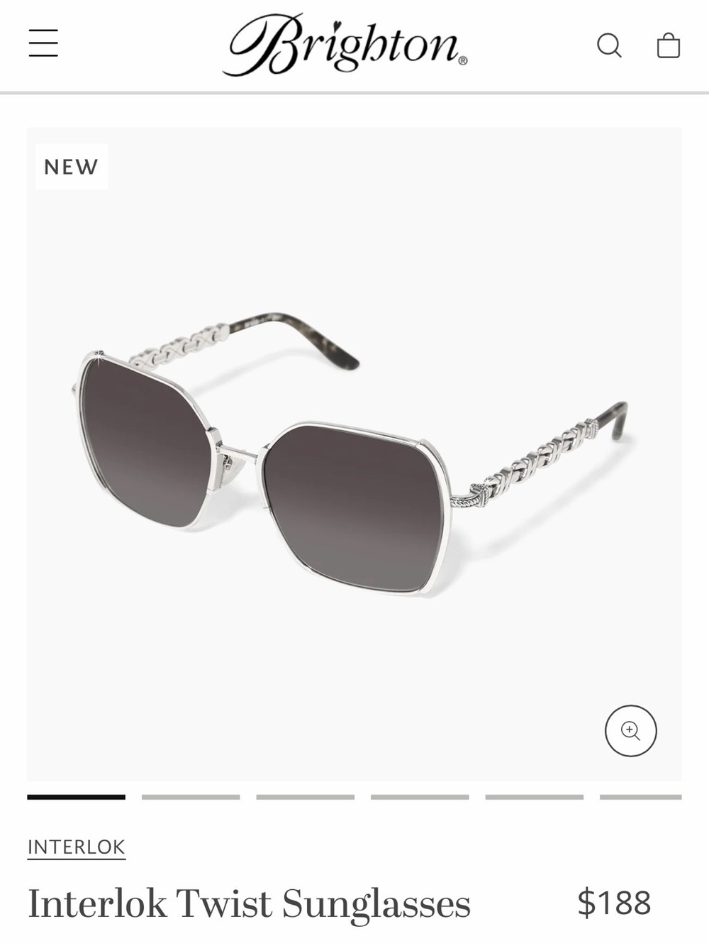 Brighton Interlok Twist Sunglasses in Silver with Gray Lenses